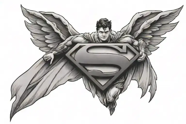 superman logo in the middle with wings spread wide tattoo design idea