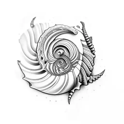 Seashell in fibonacci sequence turning into water tattoo design idea