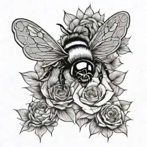 one bee with honey comb with a rose with a sunflower with a Saturn with a moon with a sun and an evil eye tattoo design idea