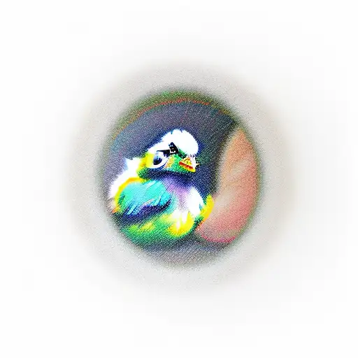 makes a colorful baby chick surrounded by the rings of Saturn tattoo design idea