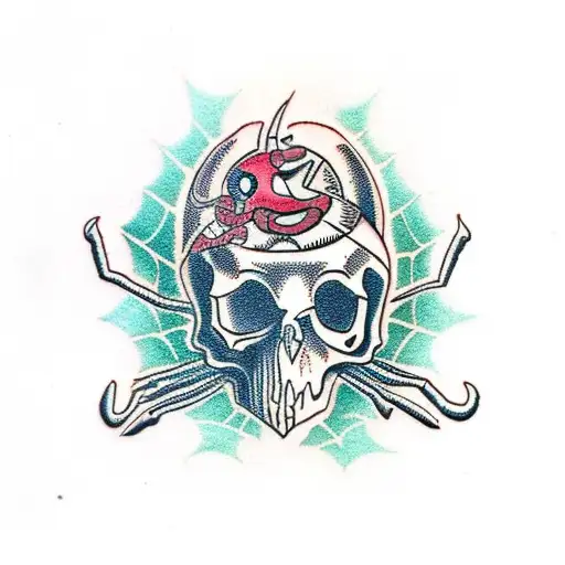 spider with a skull belly tattoo design idea