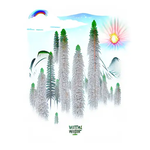 A realistic depiction of Yosemite mountains with cannabis plants growing amidst the scenery tattoo design idea