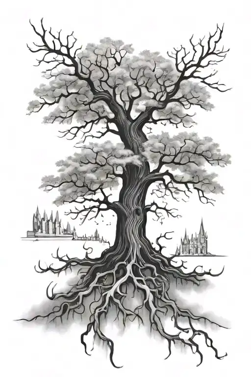 tree of gondor and harry potter tattoo design idea