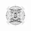 A geometric design incorporating musical notes and symbols intertwined with binary code, representing the fusion of music and technology tattoo design idea