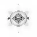 A geometric design incorporating musical notes and symbols intertwined with binary code, representing the fusion of music and technology tattoo design idea