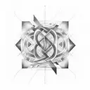 A geometric design incorporating musical notes and symbols intertwined with binary code, representing the fusion of music and technology tattoo design idea