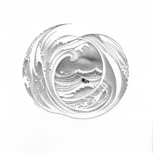 Ocean Wave initials I H F tattoo design idea