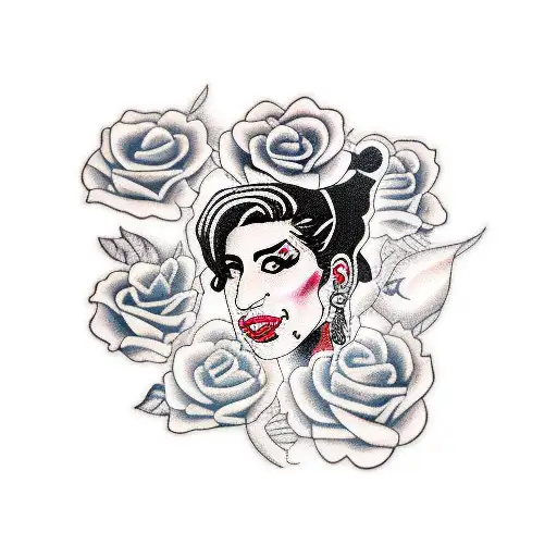 Amy Winehouse with by roses tattoo design idea