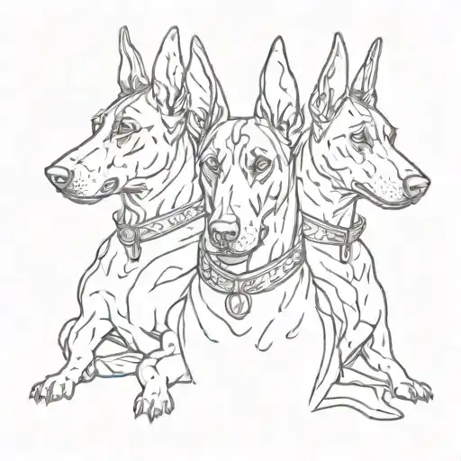 three headed doberman sat  tattoo design idea