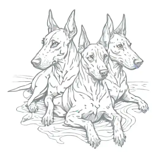 three headed doberman sat down  tattoo design idea