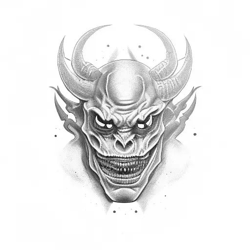 disfigured face of a demon with sharp teeth tattoo design idea