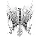 decaying crow wings with bones protruding from the feathers tattoo design idea