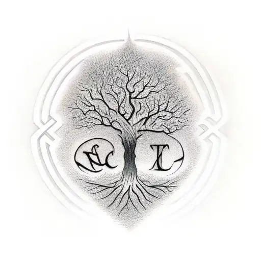 Tree with family initials tattoo design idea