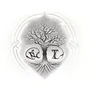 Tree with family initials tattoo design idea