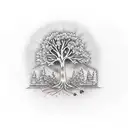 Tree with family initials tattoo design idea