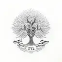 Tree with family initials tattoo design idea
