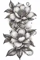 Smoke forming into the shape of magnolia flowers, with Venus planet in the background tattoo design idea