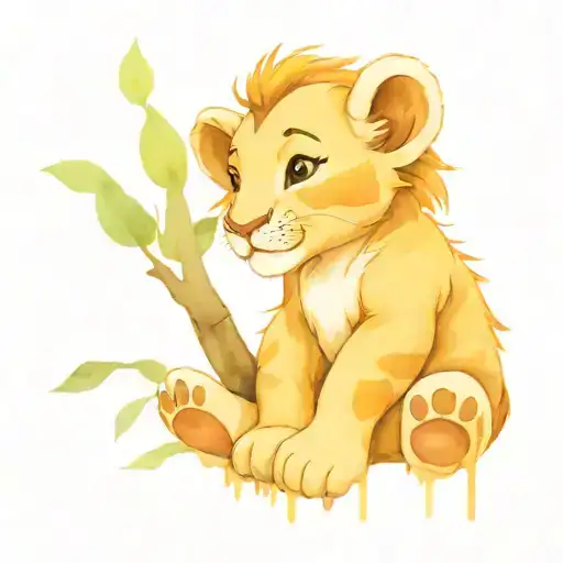 baby simba drawn on tree tattoo design idea