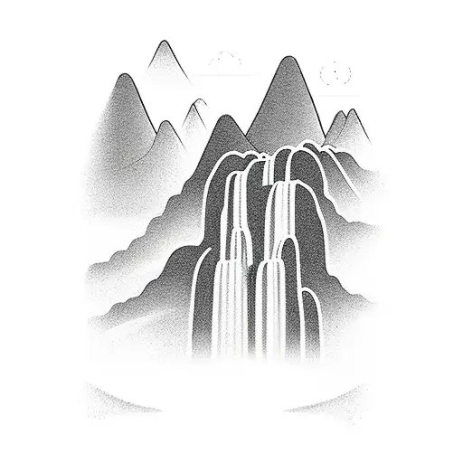 twelve steps leading to a waterfall with mountains in the background tattoo design idea