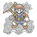 super Mario with samurai clothes and mask tattoo design idea