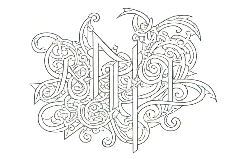 the word 'Nelligan' in a fancy font in white with a geometric black and white background tattoo design idea