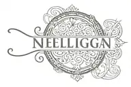 the word 'Nelligan' in a fancy font in white with a geometric black and white background tattoo design idea
