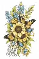 yellow jessamine, sunflower, and bluebonnets wrapped tattoo design idea