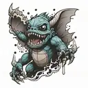 A mashup tattoo of Stitch and a famous movie monster like Godzilla or King Kong tattoo design idea