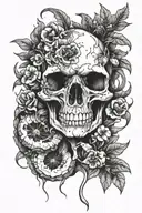 animal skull with mushrooms growing out of eye sockets tattoo design idea