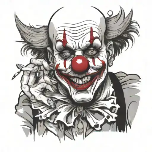 Clown with a busted lip smoking a cigarette being consumed tattoo design idea