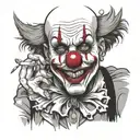 Clown with a busted lip smoking a cigarette being consumed tattoo design idea