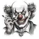 Clown with a busted lip smoking a cigarette being consumed tattoo design idea