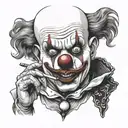 Clown with a busted lip smoking a cigarette being consumed tattoo design idea