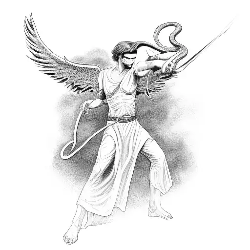angel fighting a snake demon  tattoo design idea