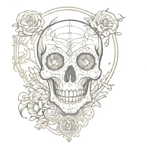 Skeleton skull with the eyes as a hourglass with sand flowing tattoo design idea