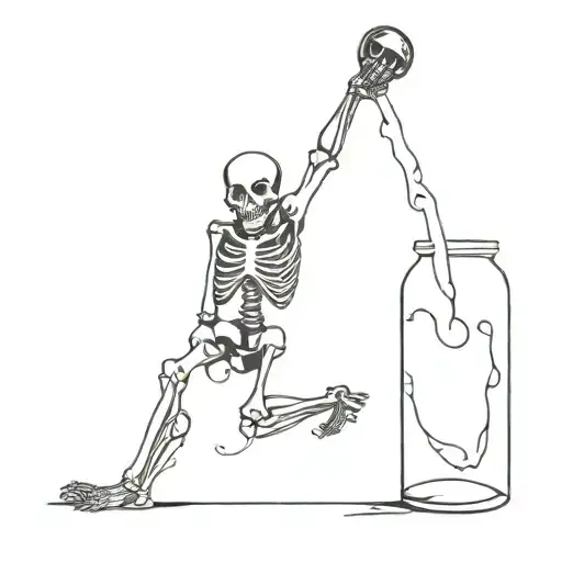 world falling skeleton and drink bottle pouring tattoo design idea
