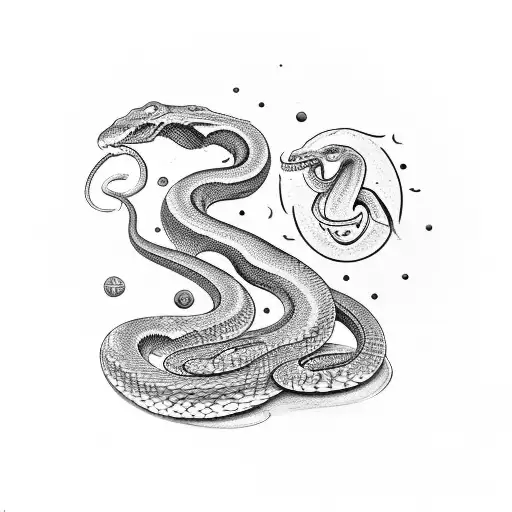 a snake eating it's own tail but integrating the alchemical symbols for mercury, sulfur, and salt tattoo design idea