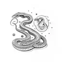 a snake eating it's own tail but integrating the alchemical symbols for mercury, sulfur, and salt tattoo design idea