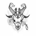 goat skull with big horns in rose flowers tattoo design idea