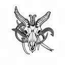 goat skull with big horns in rose flowers tattoo design idea