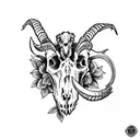 goat skull with big horns in rose flowers tattoo design idea