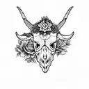 goat skull with big horns in rose flowers tattoo design idea