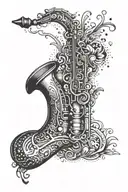 A tribal-inspired design featuring a saxophone and guitar in a bold and intricate pattern tattoo design idea