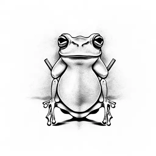 single leged frog with a bone on his side  tattoo design idea