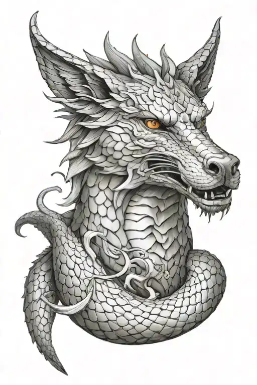 Black and gray cauduceus but instead of snakes make it dacian wolf dragons tattoo design idea