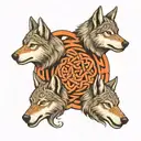 three wolfs in celtic knot intertwined tattoo design idea