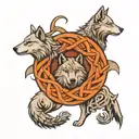 three wolfs in celtic knot intertwined tattoo design idea