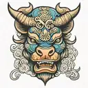 Japanese bull head children's colors tattoo design idea