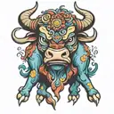 Japanese bull head children's colors tattoo design idea