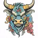 Japanese bull head children's colors tattoo design idea